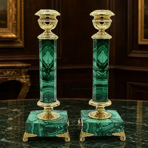 Подсвечники из малахита и бронзы — оригинальный подарок