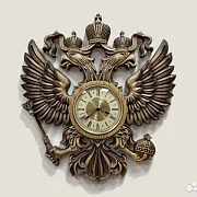 Часы с гербом РФ, резные из массива ясеня — фотография 4