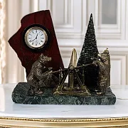 Сувенирные настольные часы «Медведи» из змеевика и яшмы — фотография 1