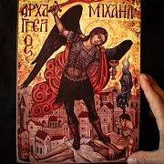Икона "Архангел Михаил" дерево, ручная работа — оригинальный подарок — фотография 1
